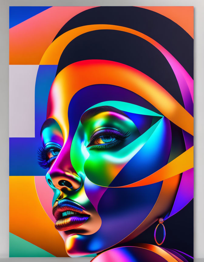 Vibrant geometric profile portrait with modern abstract style