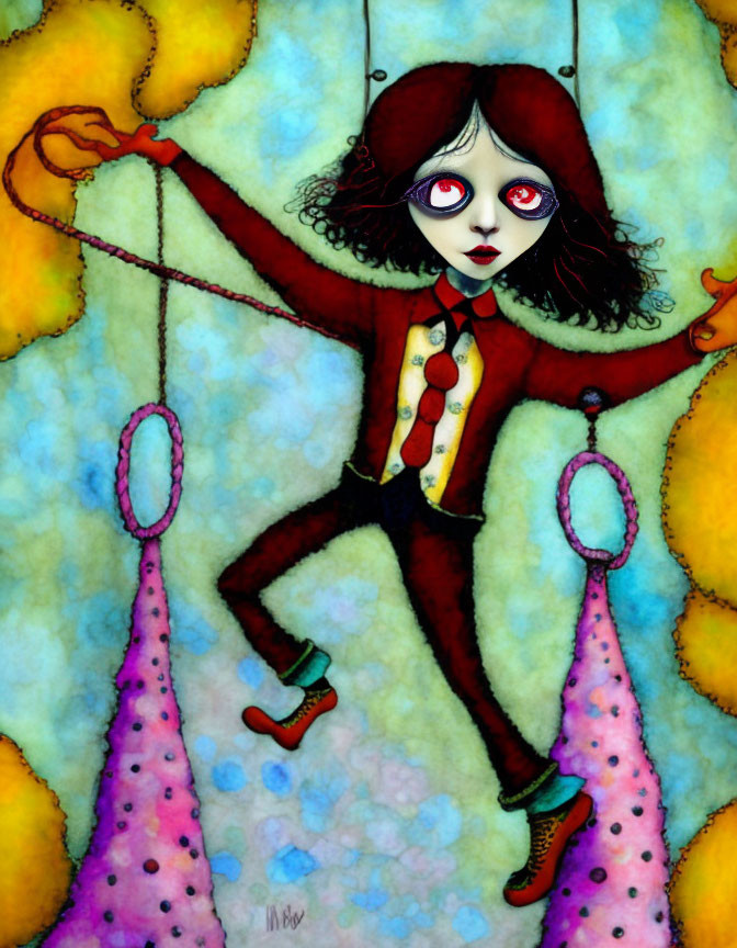 Colorful Marionette Illustration with Exaggerated Human-Like Face