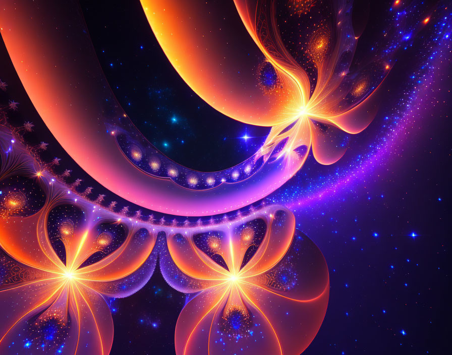 Colorful Fractal Image with Swirling Orange, Purple, and Blue Patterns