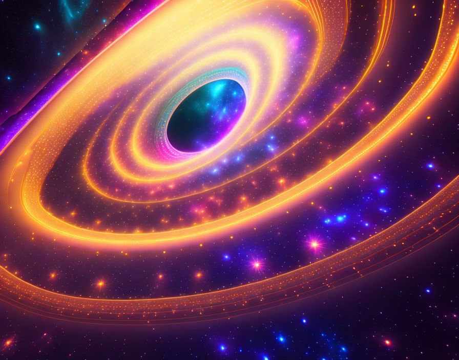 Colorful Spiral Galaxy Artwork Against Starry Background