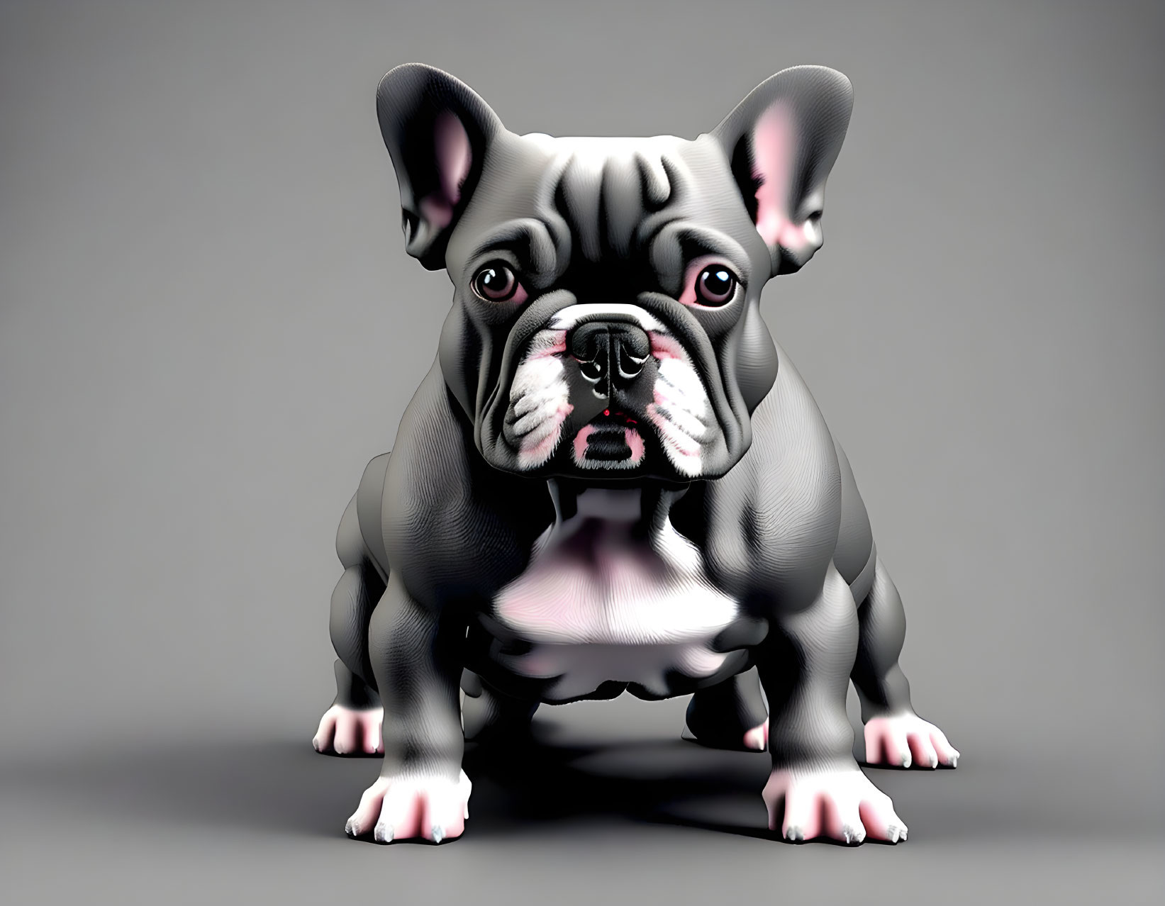 Muscular Bulldog 3D Rendering on Grey Background