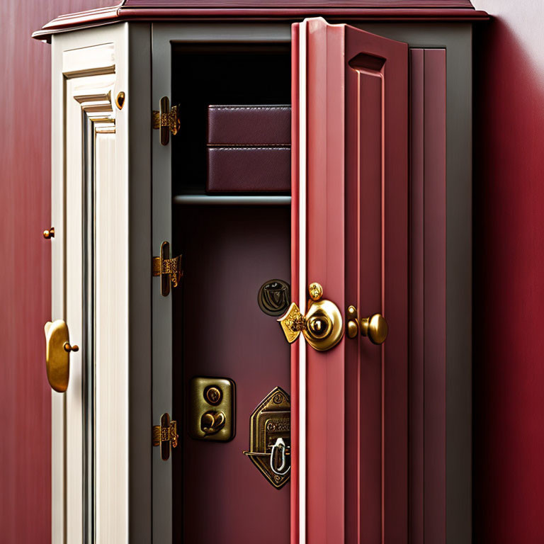 Luxurious Red and Beige Door Safe with Purple Leather Box