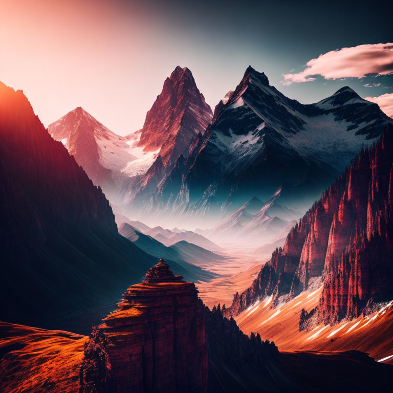 Majestic mountain landscape with dramatic sunset