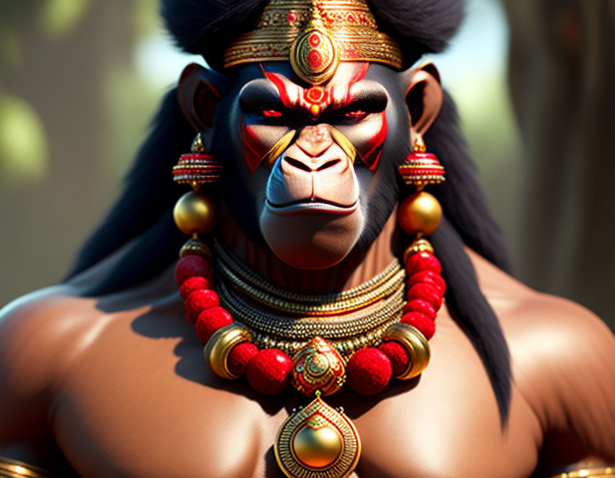 Detailed digital art: regal monkey figure with intricate jewelry