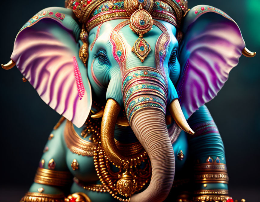 Colorful digital artwork: Elephant with ornate cultural patterns