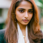 Ombre-Haired Woman in White Blazer with Intense Brown Eyes