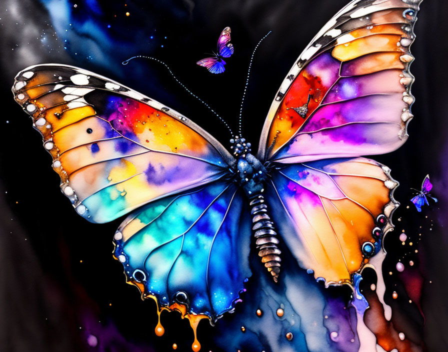 Colorful Butterfly Painting with Spectrum of Colors and Paint Drops