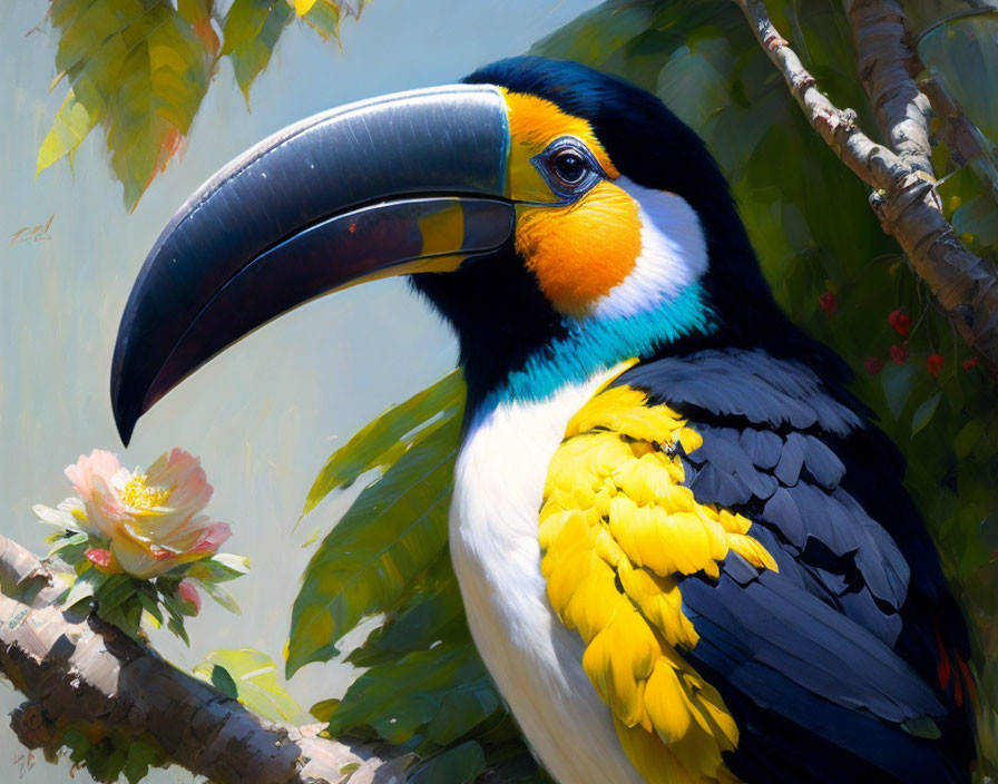 Colorful Toucan Perched on Branch with Vibrant Plumage