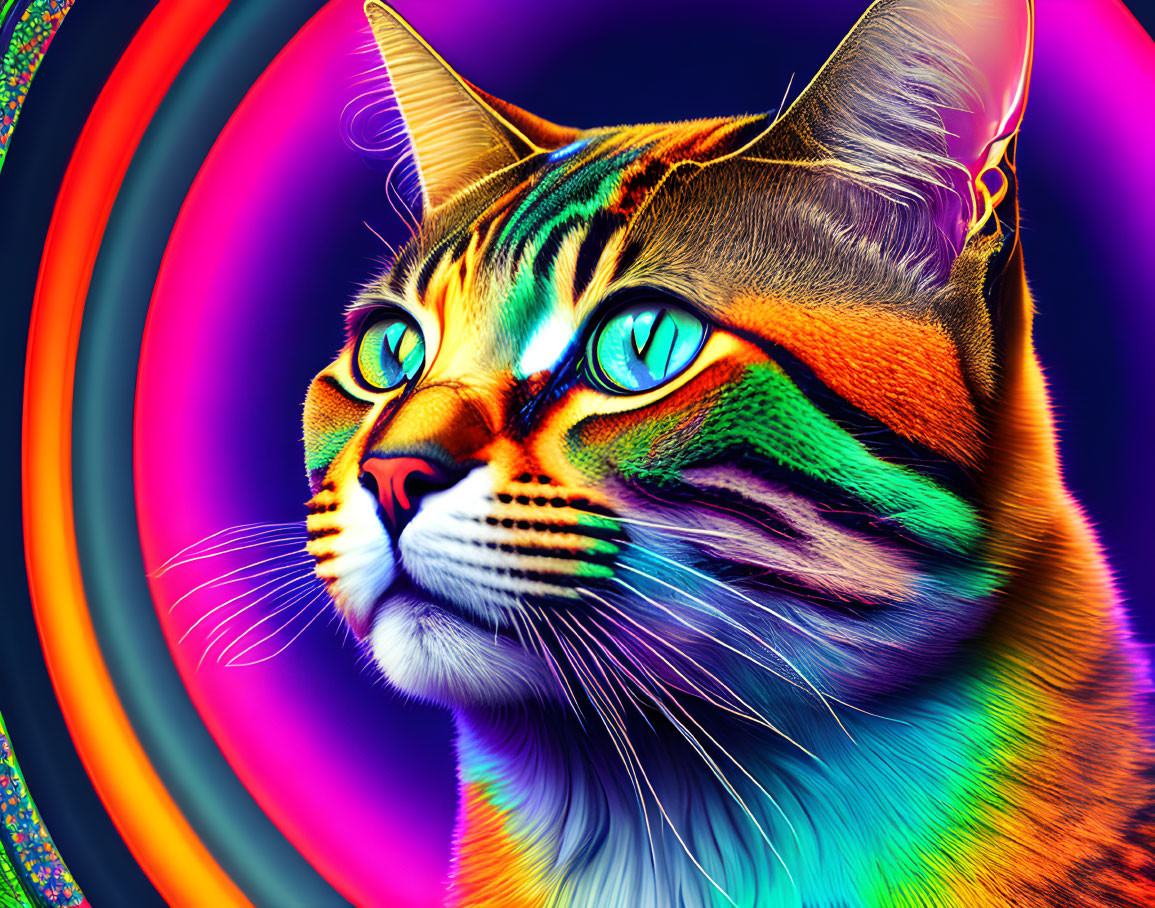 Colorful Cat Artwork with Neon Rainbow Hues