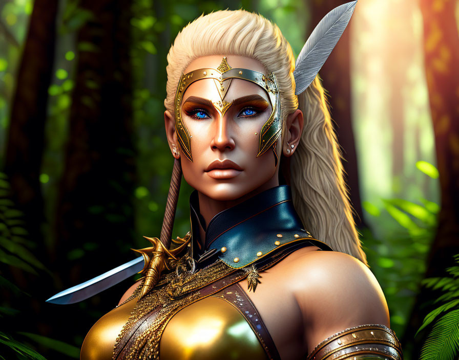 Fantasy elf warrior digital art portrait in jungle setting