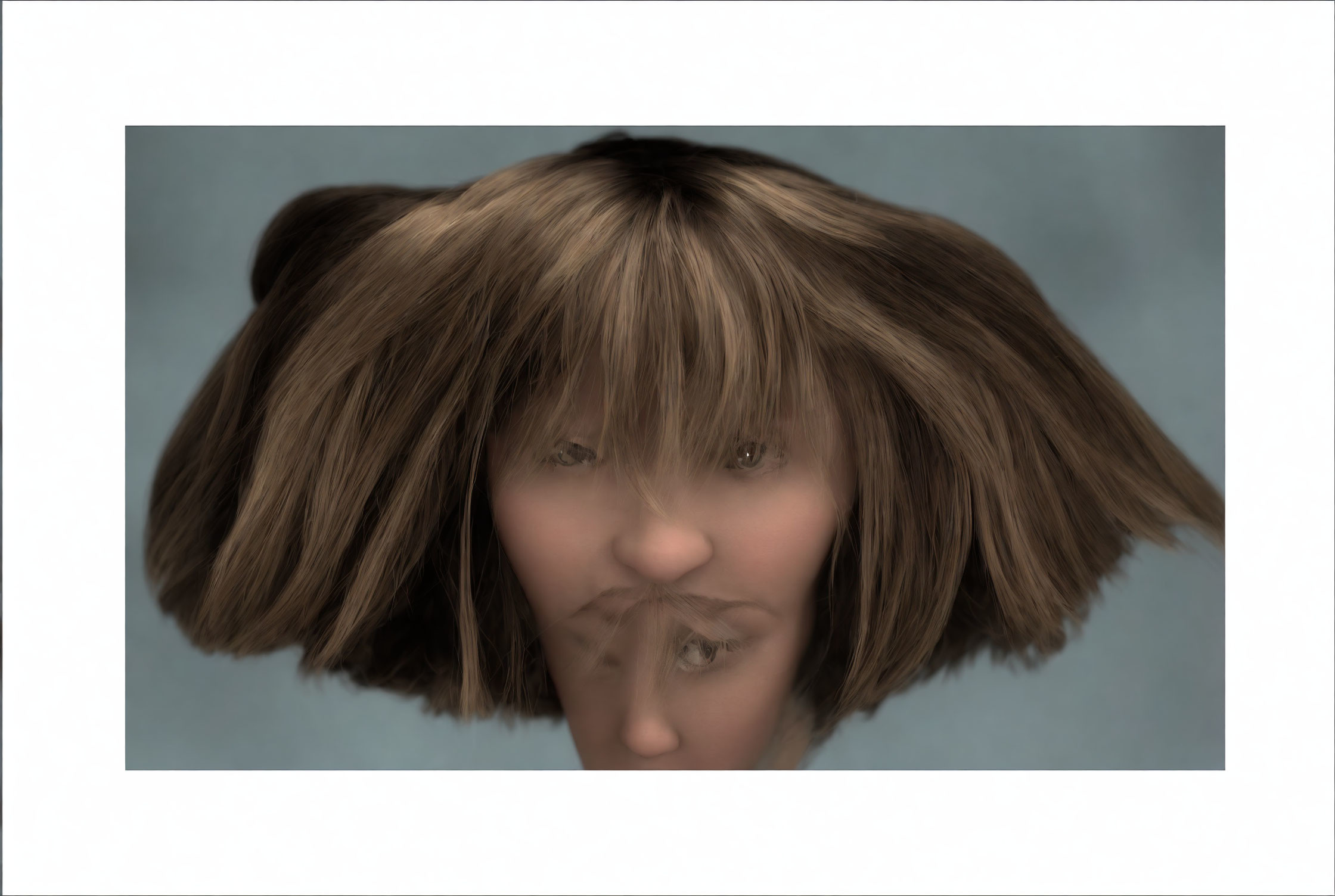 Whimsical abstract portrait with obscured face and hair flurry