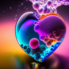 Colorful Heart-shaped Bubble with Purple and Orange Clouds on Vibrant Background