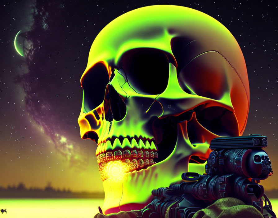 Neon skull digital art with futuristic elements