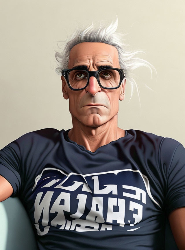 Gray-Haired Man in Black Glasses and "FREELANCER" T-Shirt Illustration