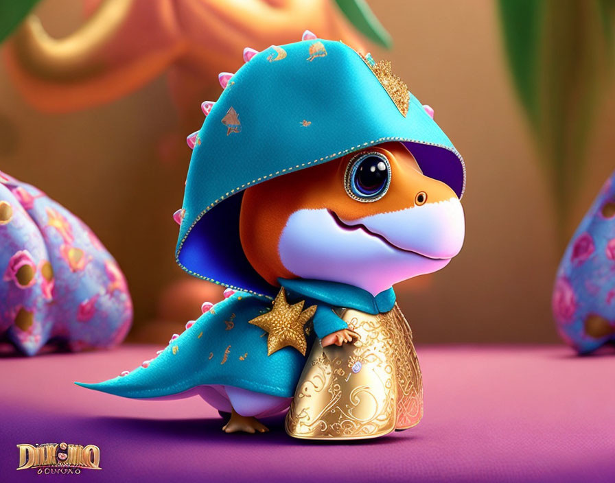 Colorful Geometric Gecko in Wizard Attire with Golden Object