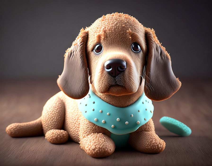 Brown Puppy 3D Illustration with Floppy Ears and Blue Collar