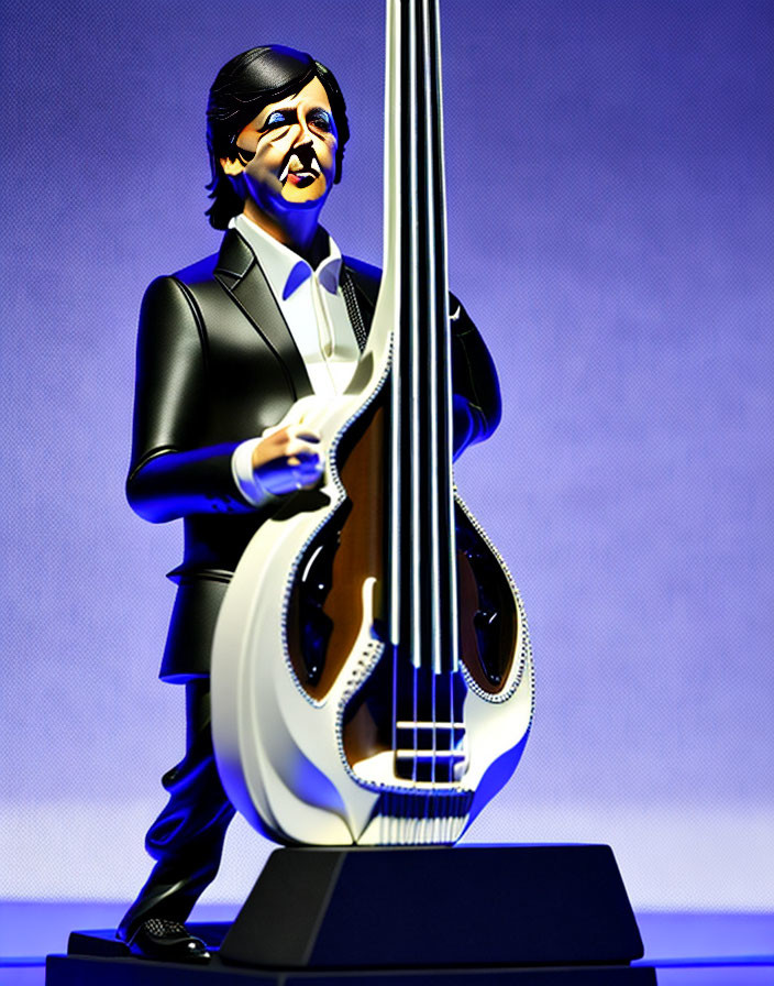 Man Figurine Playing White Guitar on Blue-lit Backdrop