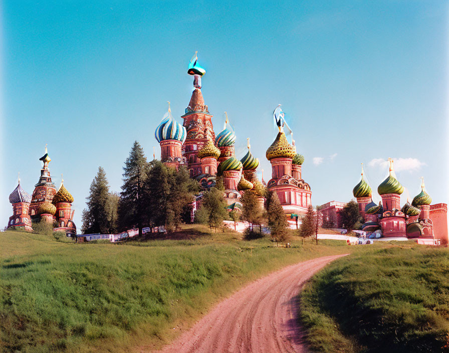 Colorful Onion Domes of Saint Basil's Cathedral Against Blue Sky