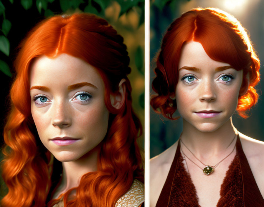 Comparison of Young Woman with Red Hair in Natural vs. Studio Lighting