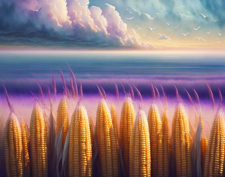 Surreal landscape with golden wheat and vibrant sky