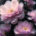 Delicate soft pink flowers on dark dreamy background