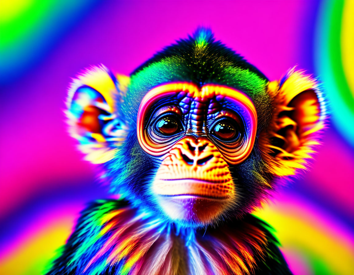 Vibrant Rainbow Close-Up of Psychedelic Monkey