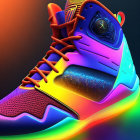 Colorful High-Top Sneaker with Neon Rainbow Colors and Iridescent Textures