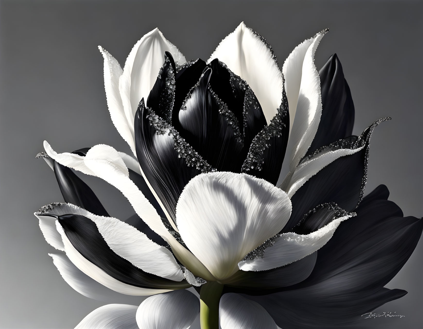 Monochrome tulip digital art on grey background