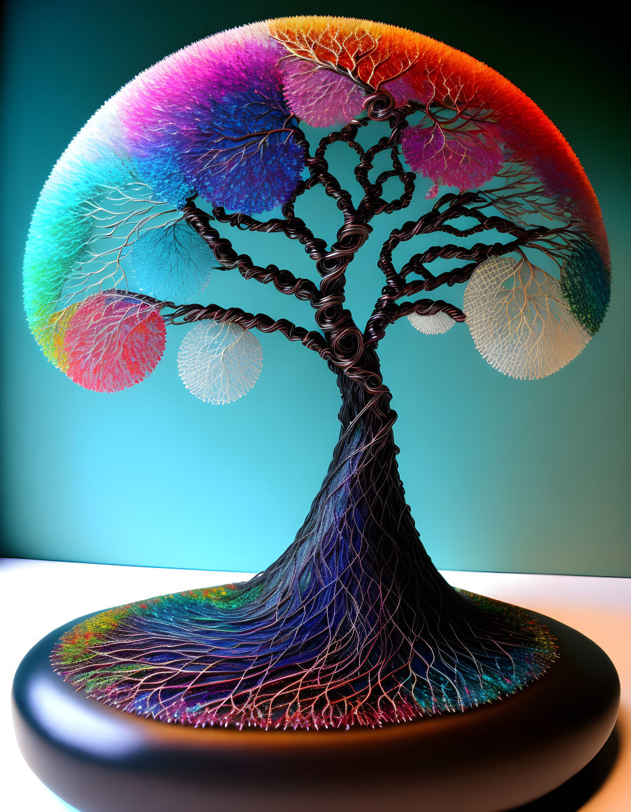 Colorful Digital Artwork: Intricate Tree Branches on Gradient Background