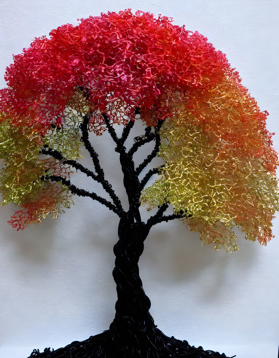 Colorful Tree Sculpture with Black Trunk and Vibrant Canopy