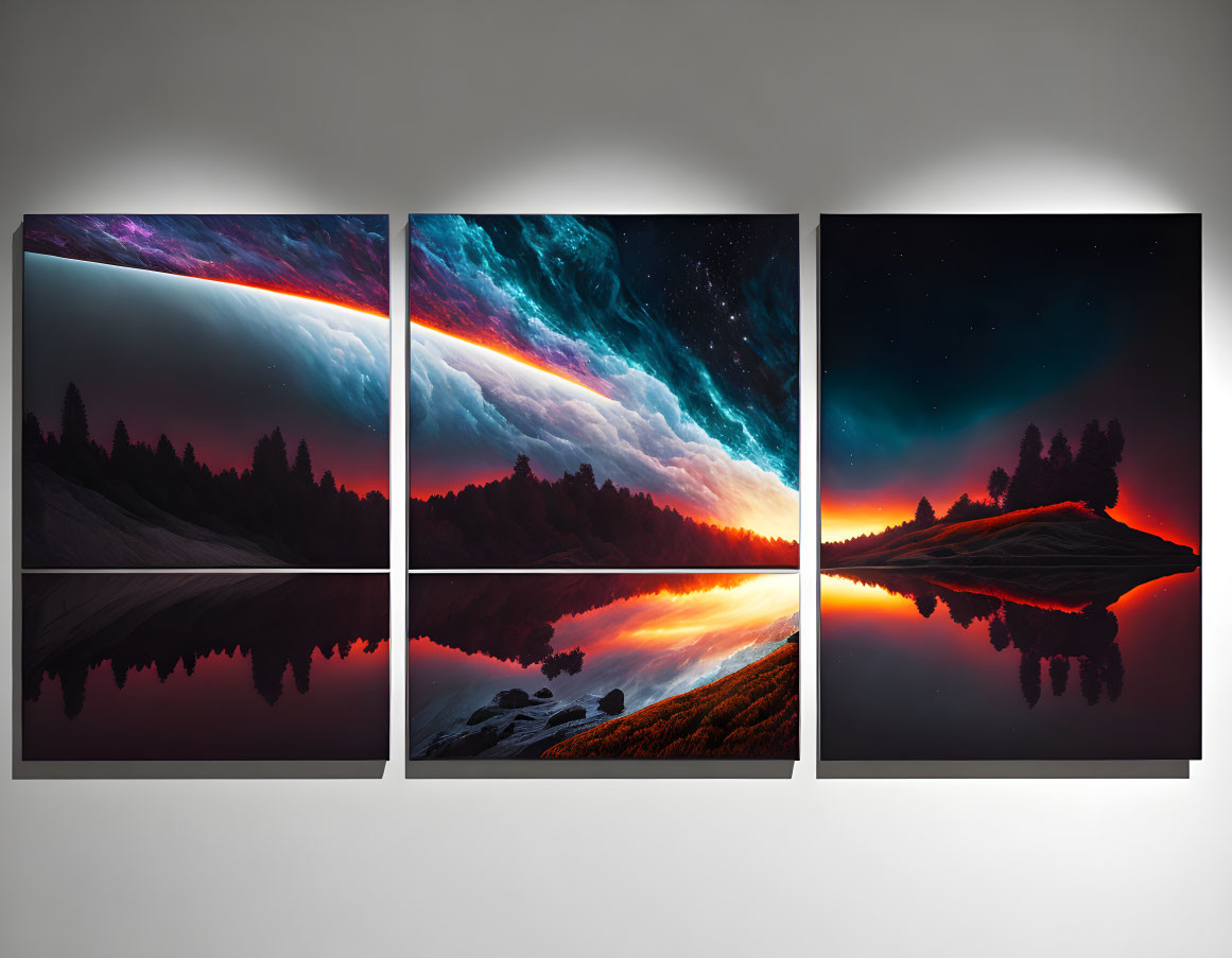 Vibrant Cosmic Night Sky & Tranquil Sunset Wall Art