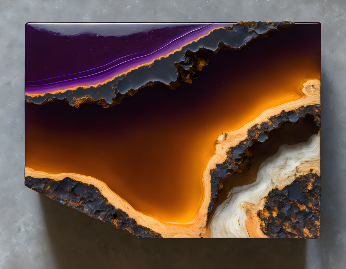 Colorful Banded Agate Slab in Orange, Gold, White, and Purple