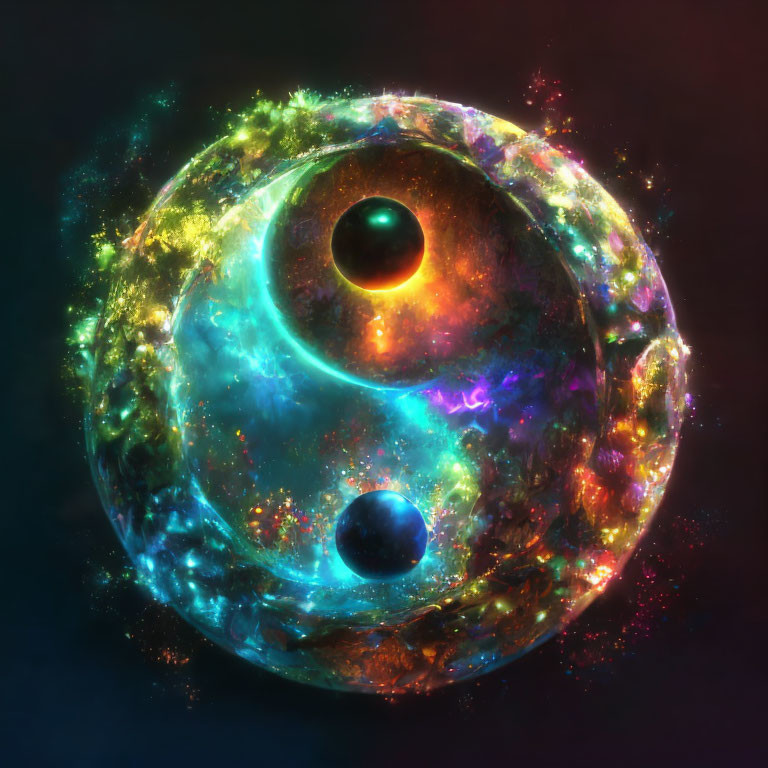 Colorful Yin-Yang Digital Artwork with Cosmic Texture