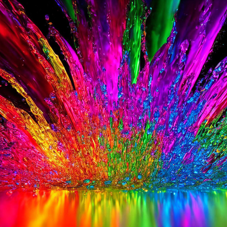 Colorful liquid splashes on black background: vibrant explosion effect