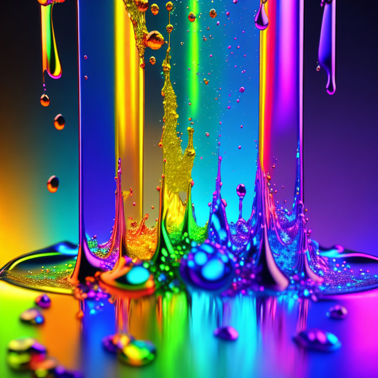 Colorful Frozen Liquid Drops on Gradient Background