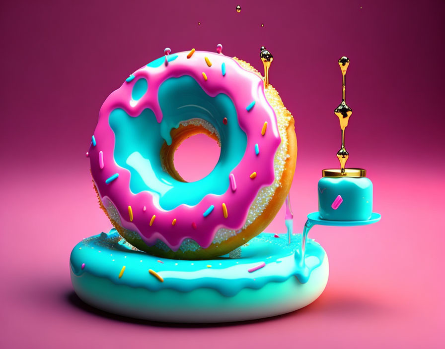 Colorful Donuts with Icing and Sprinkles on Pink Background