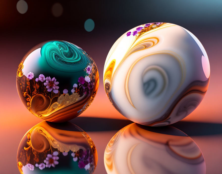 Decorative Swirl-Patterned Spheres on Shiny Surface