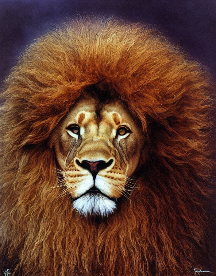 Majestic lion portrait on purple background