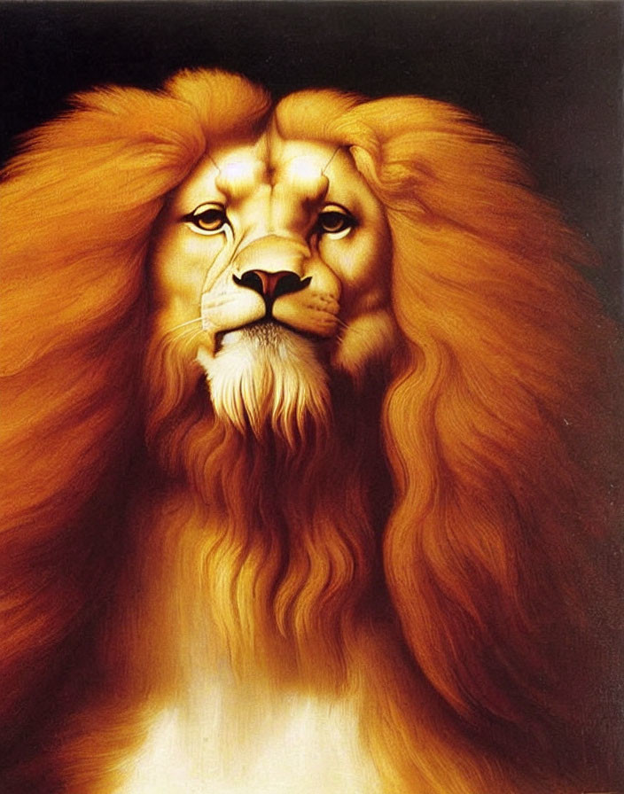 Realistic Lion Painting with Majestic Mane and Calm Gaze