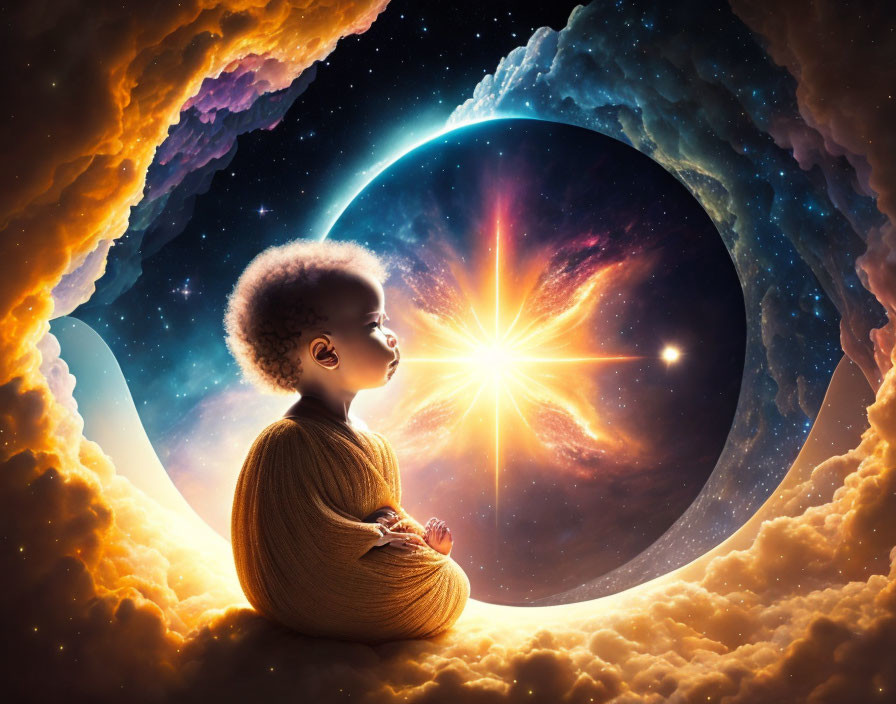 Child Contemplating Inside Celestial Cloud Sphere