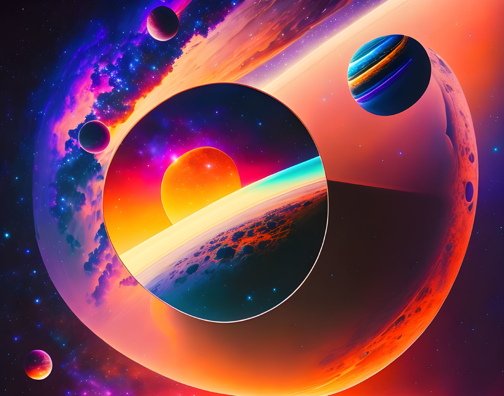 Colorful Digital Art: Celestial Bodies and Nebulas