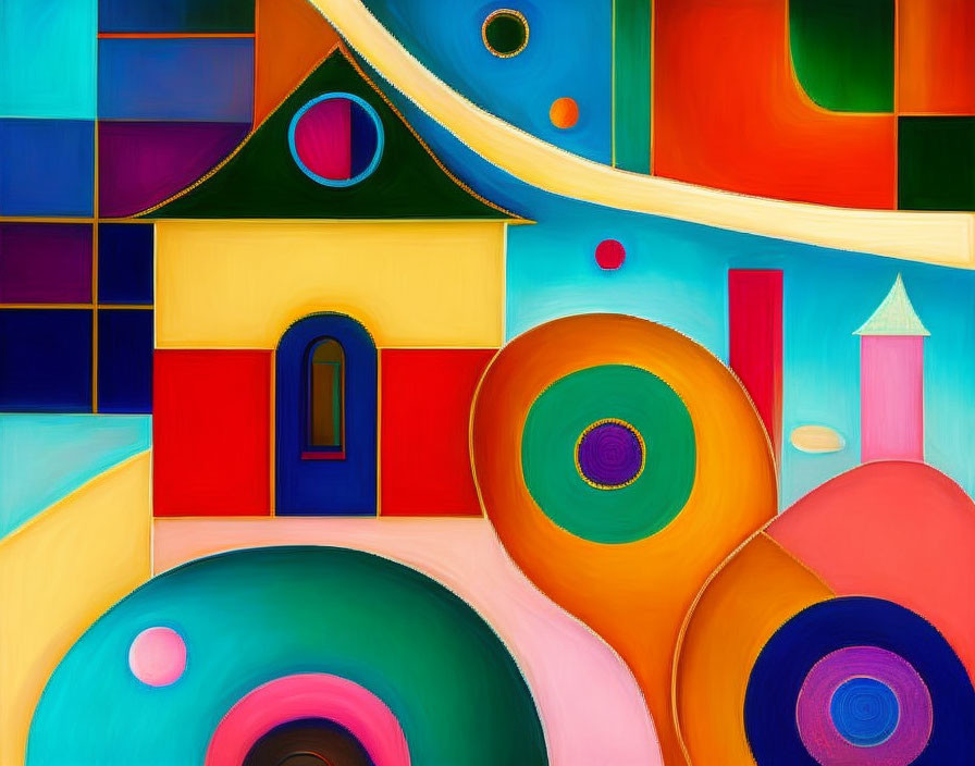 Colorful Abstract Painting with Geometric Shapes & Vibrant Hues