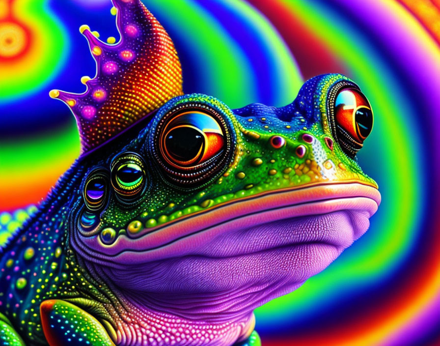 Colorful Frog Illustration on Psychedelic Background