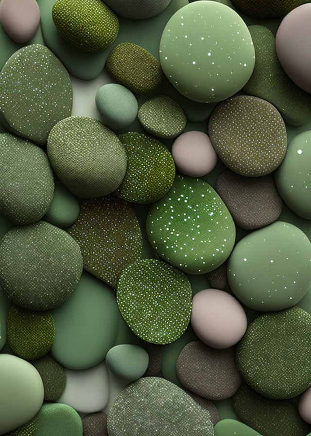 Abstract Image of Textured Spheres in Green, Beige, and Brown