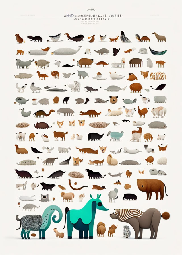 Minimalist Animal Illustrations Poster with Stylized Rows and Pale Background