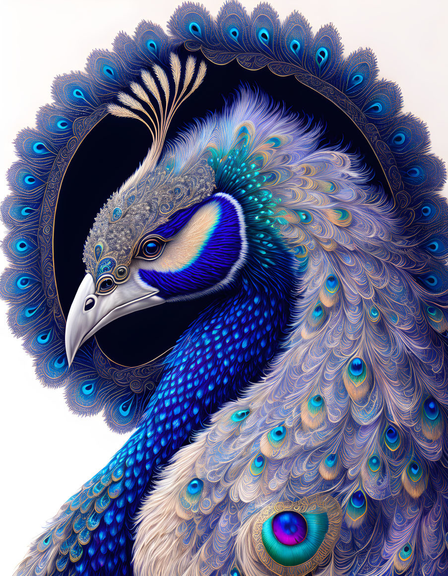 Colorful Peacock Illustration with Intricate Plumage Patterns