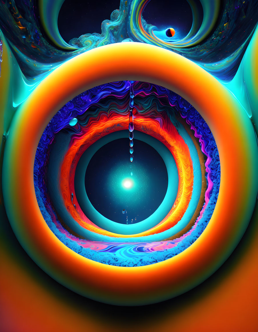 Abstract Digital Art: Glowing Orb with Colorful Rings