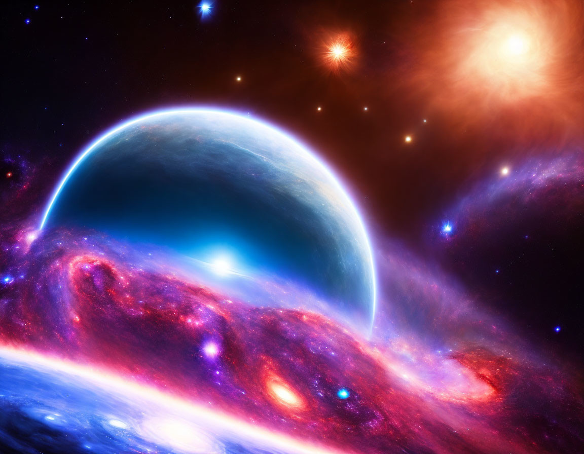 Colorful Cosmic Space Scene with Luminous Planet and Radiant Stars