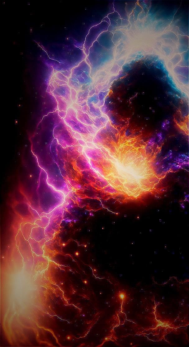 Colorful digital artwork: Cosmic scene with swirling purples, blues, and oranges.