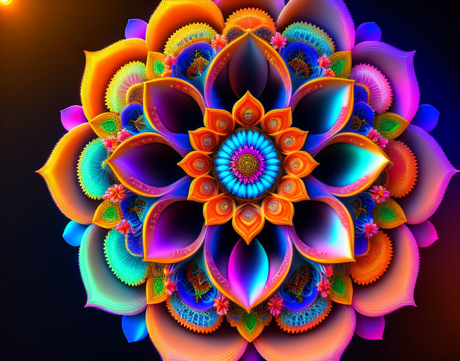 Colorful Symmetrical Floral Fractal Art in Bright Hues